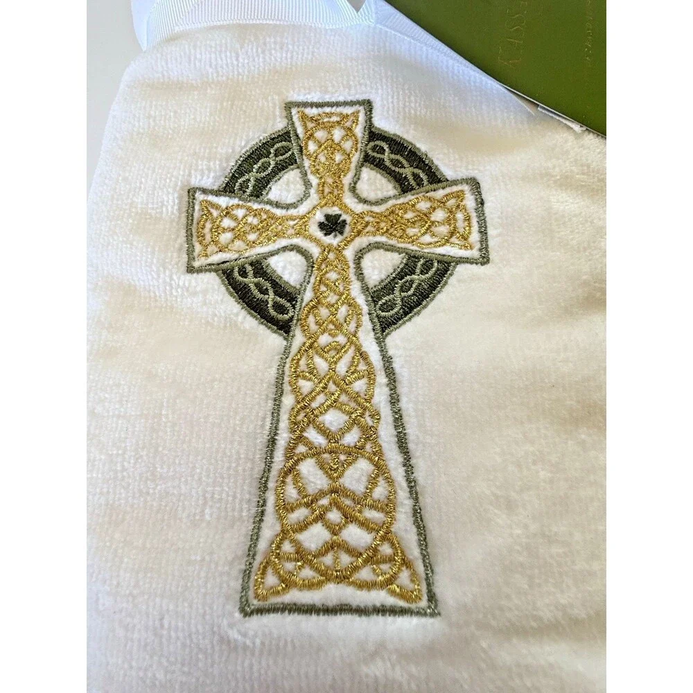 KassaDecor St. Patrick's Day Hand Towels Embroidered Celtic Cross Shamrock 2PK